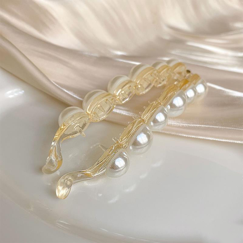 Temperament Korean Version Ins Fashion Pearl Banana Clip Ponytail Hairclip Simple Hair Accessories