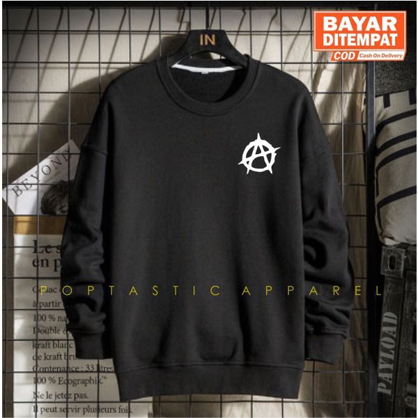 ANARKI CREWNECK SWEATER PRIA WANITA UNISEX Hitam Katun TEBAL LEMBUT