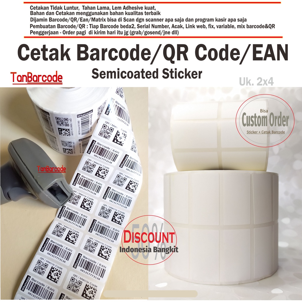 

sticker cetak barcode/ean/qr semicoated 2x4 tanbarcode