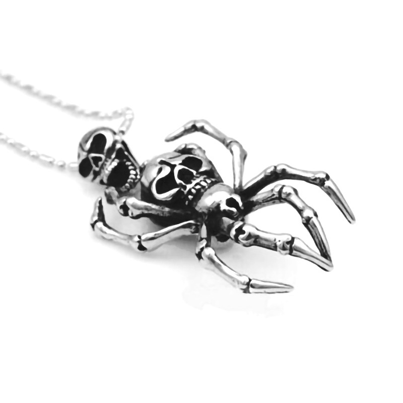 Punk Skull Spider Stainless Steel Pendant Necklace Exaggerated Men's Trendy Jewelry