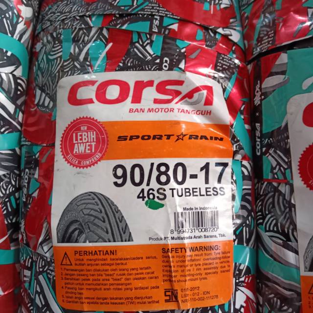 Ban Corsa Sport Rain 90 80 Ring 17 Tubeless