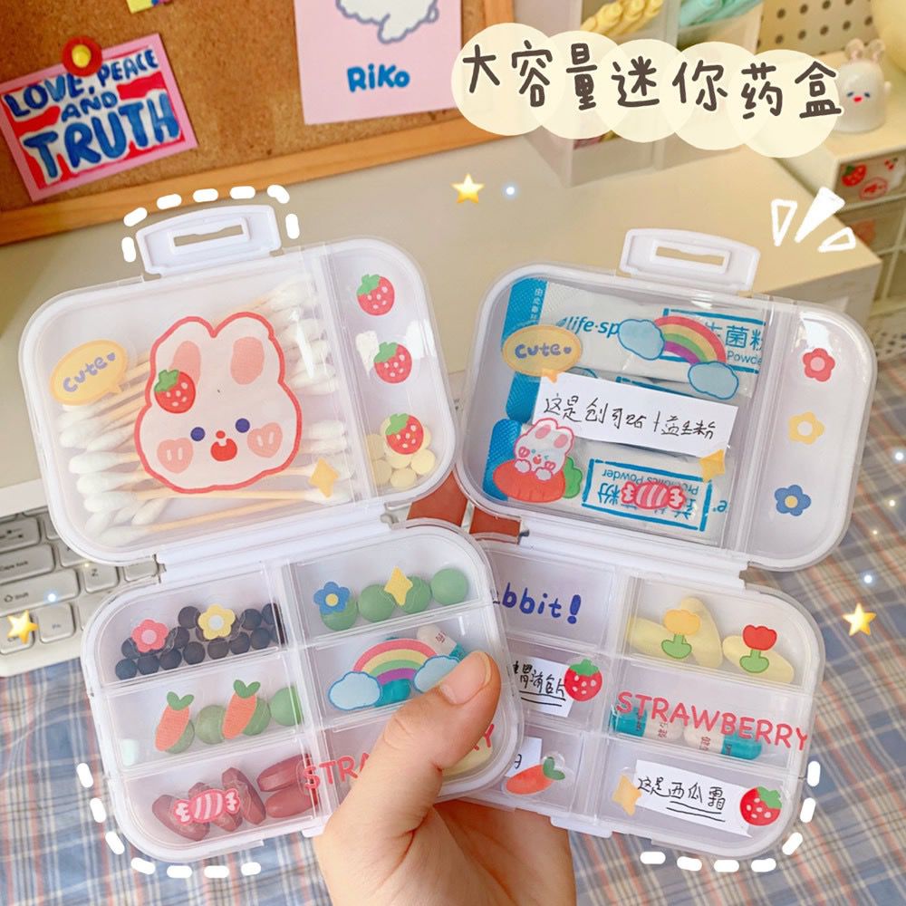 [Littlecrab] Box Obat Organizer Kotak Penyimpanan Medicine 8 Sekat Besar Kecil Multifungsi Aesthetic Flip Open Mini Box Kotak Putih Transparan Unik Stationary Kit Aesthetic Organizer