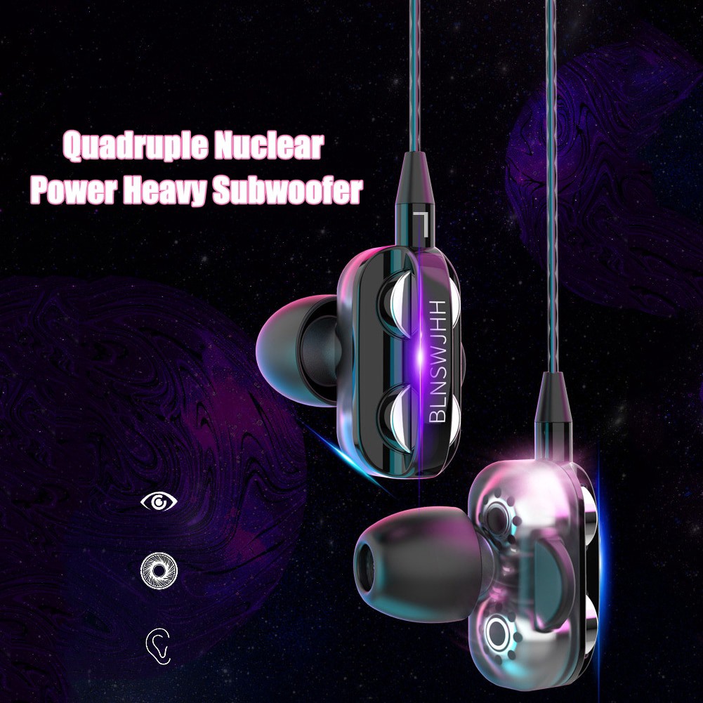 (Buy 1 Get 1 Free) Headset Earphone Kabel Stereo Heavy Bass dual drive Dengan Mic Untuk Olahraga