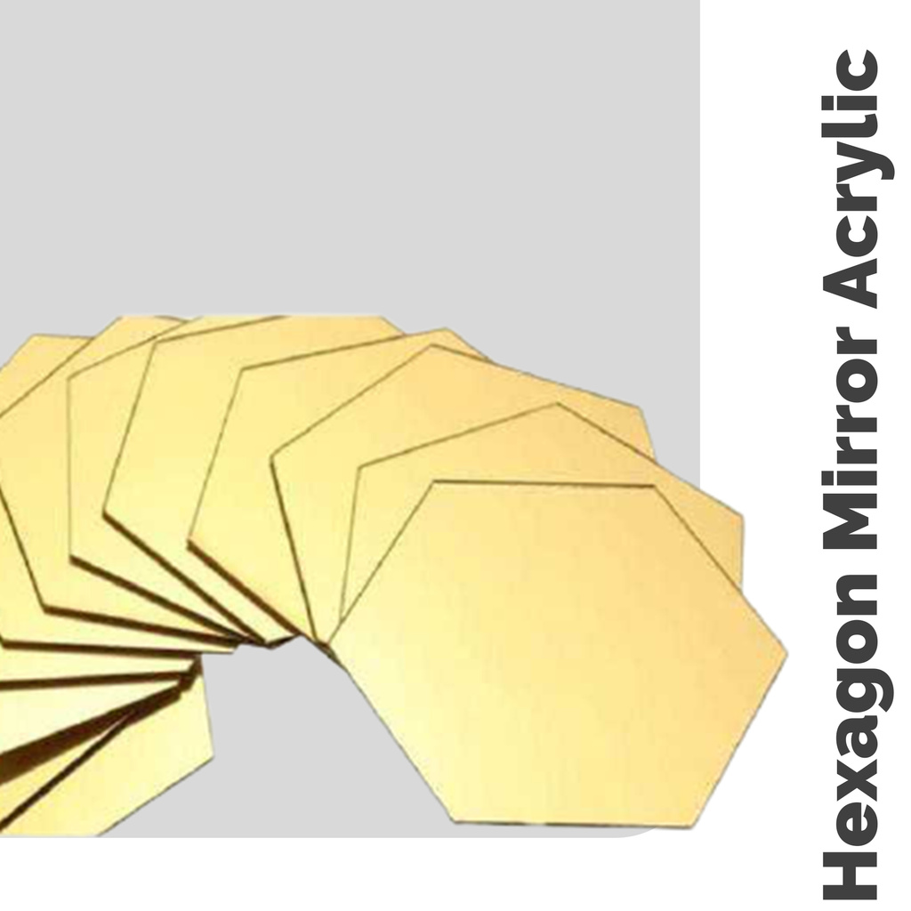 Isi 7 Pcs Silver &amp; Gold Sticker Dekorasi Dinding Hexagon Mirror Acrylic