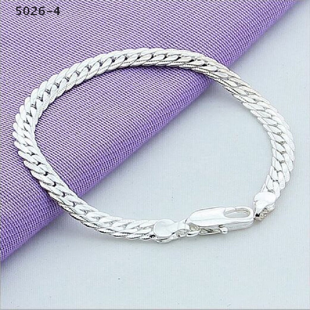 5026-4 Gelang Rantai Ular Lapis Silver Lebar 5mm Untuk Pria