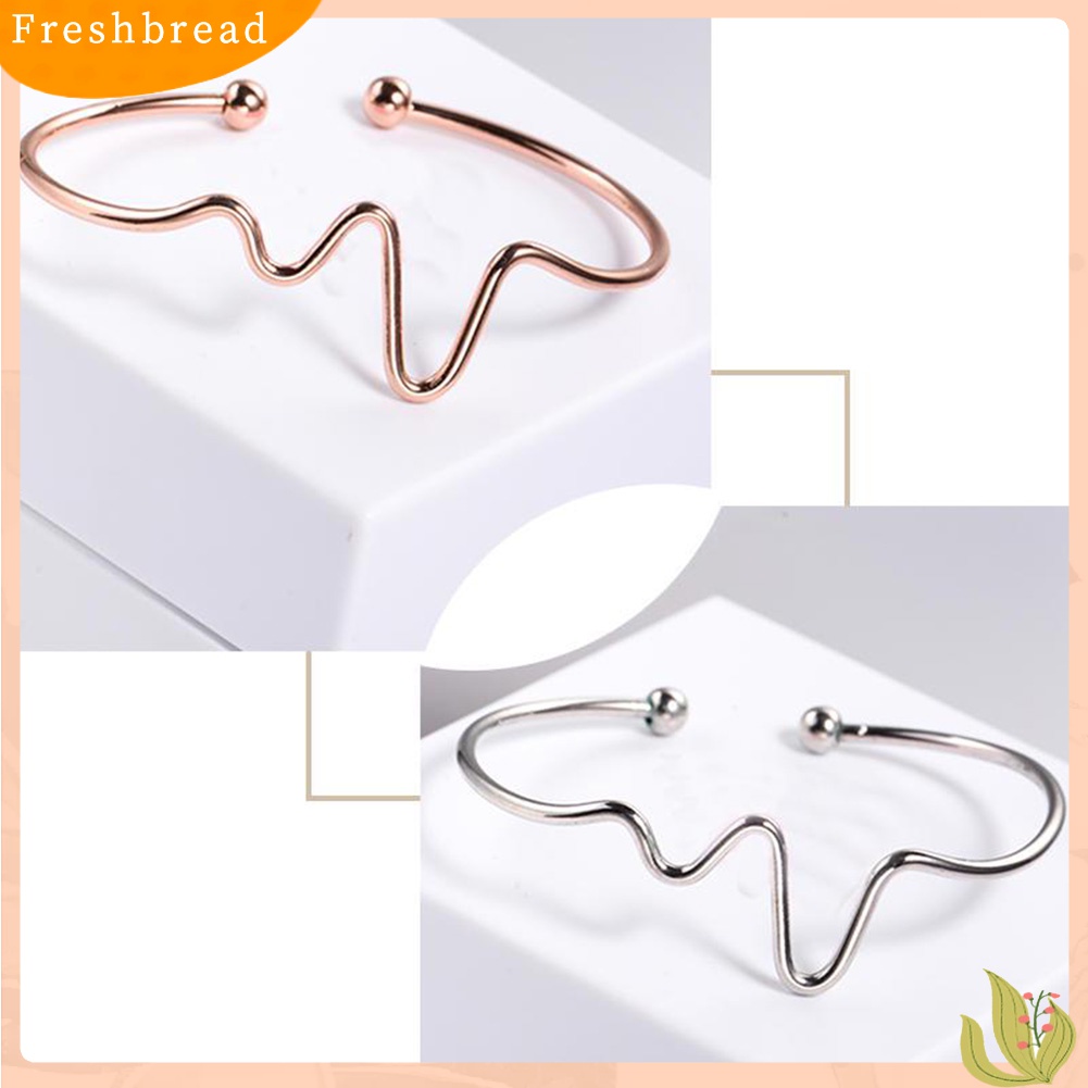 [TERLARIS]Fashion Simple Women Heart Beat Rhythm ECG Wave Open Ended Bangle Bracelet Gift