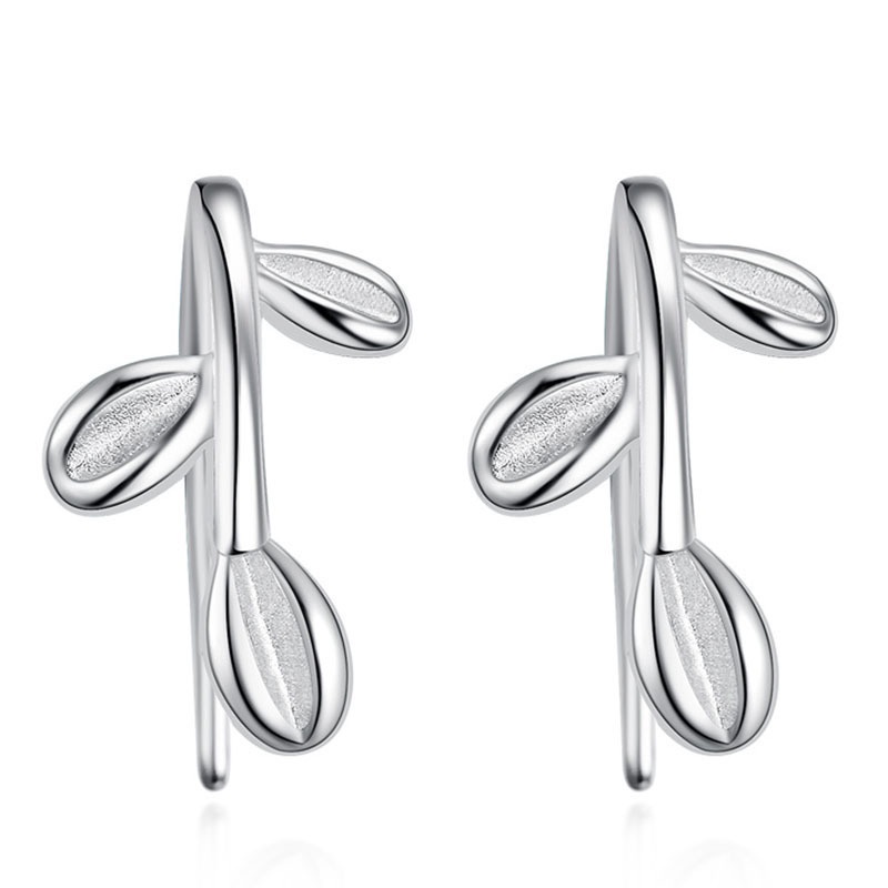 Roselife S925 Silver Leaf Sprout Stud Earrings 1 Pair for Women Girl Simple Fashion Jewelry