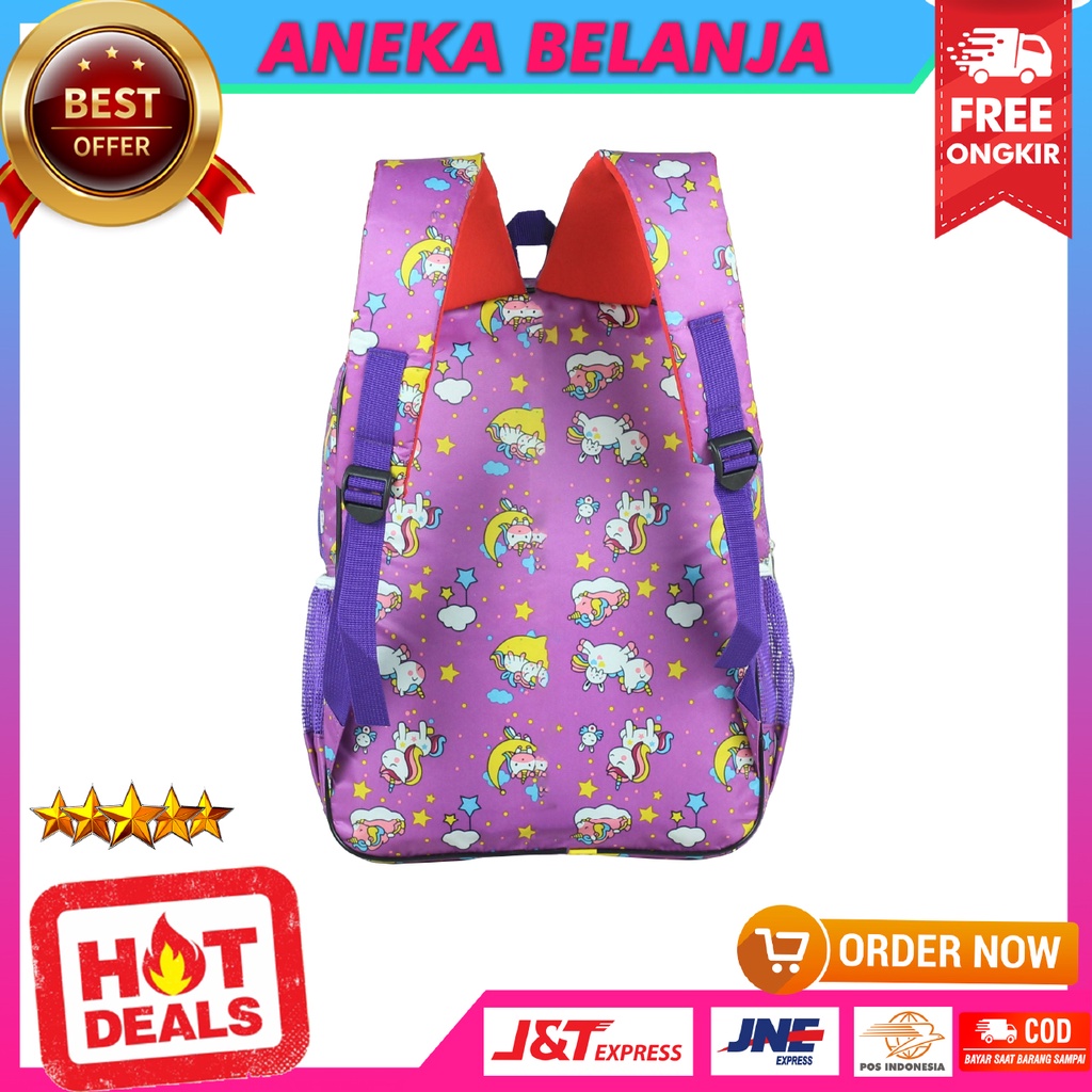 Tas Sekolah Anak Lampu Motif Boba Warna Ungu Cocok Untuk SEKOLAH PAUD TK Anak Perempuan Imut Lucu