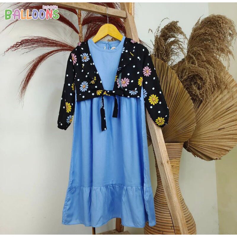 Dress Gamis 7-8T BLUE Rayon Anak by Balloons | Baju Lebaran