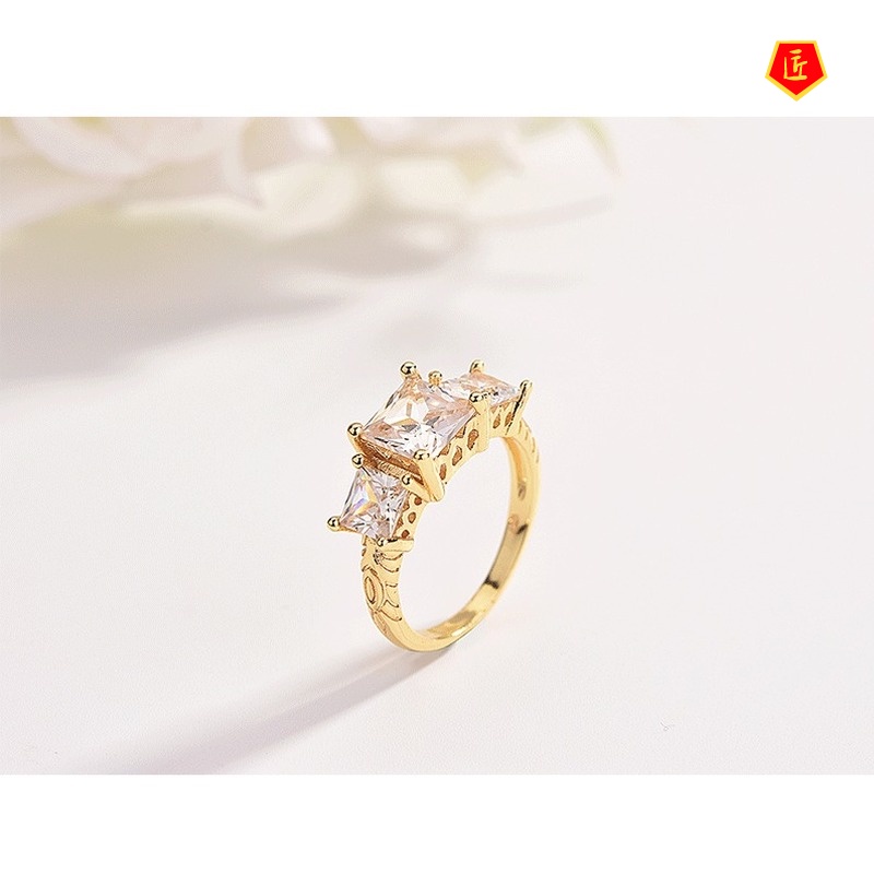 [Ready Stock]Diamond Hollow Gold Ring Korean Fashion