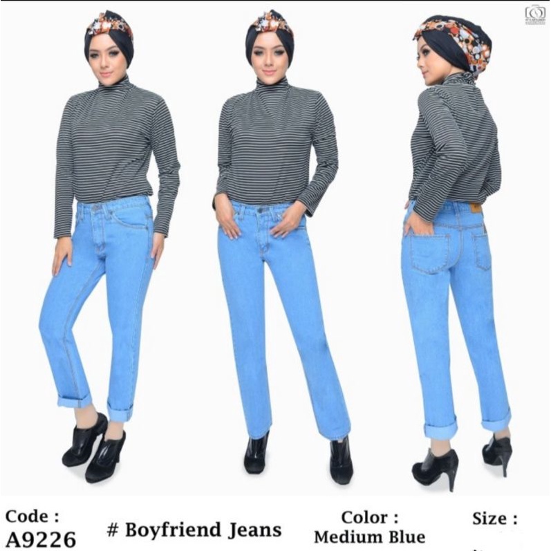 CELANA BOYFRIEND JEANS WANITA BF POLOS SNOW LIPAT PLAIN JEANS WANITA