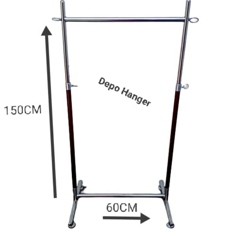 GANTUNGAN BAJU GAWANG PIPA BULAT BAHAN BESI CROME DISPLAY BAJU BAJU