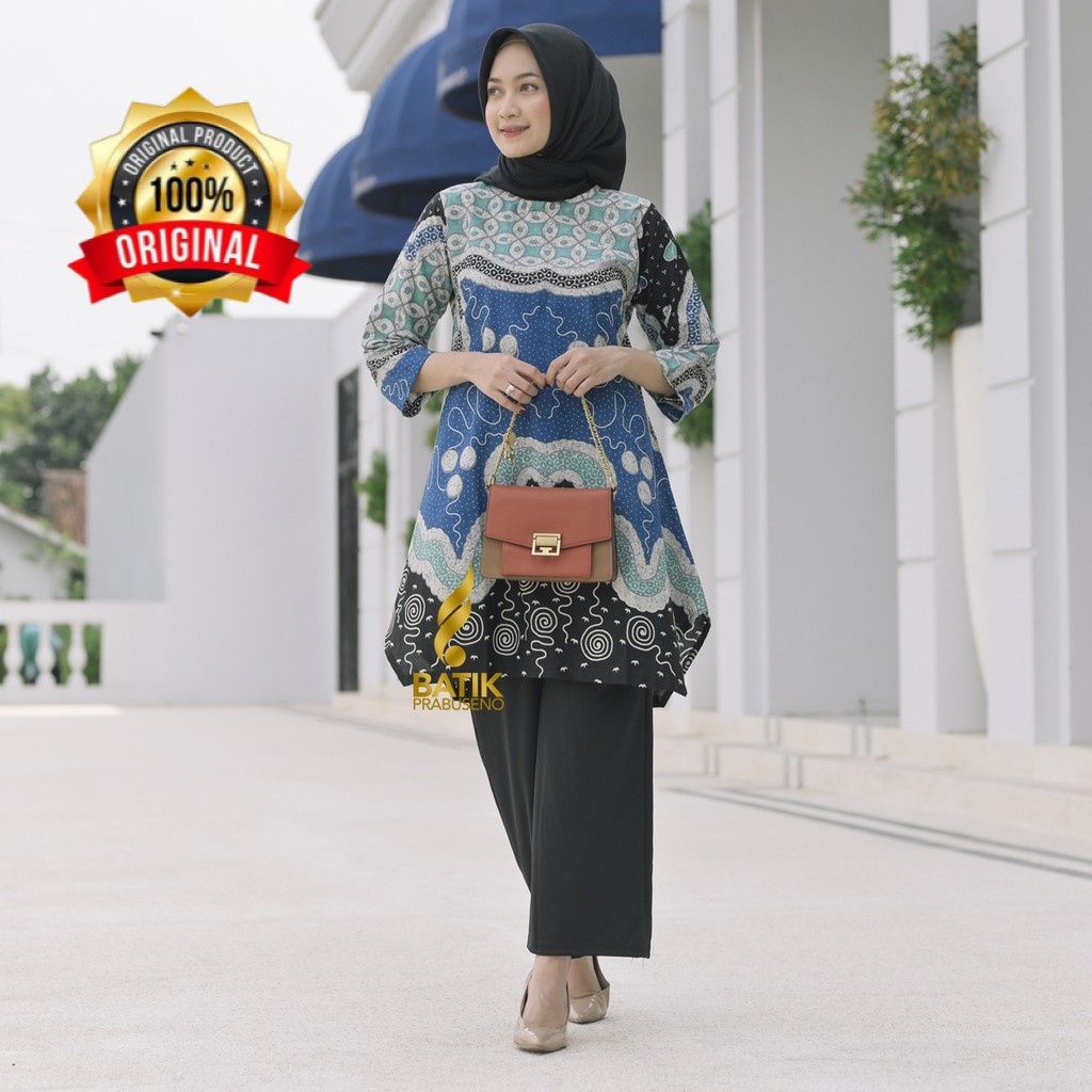 Batik Prabuseno Motif NANDANA Blouse Atasan Batik Wanita Lengan Panjang Modern Original Prabuseno Pr