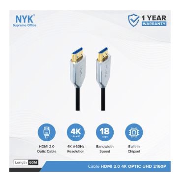 Cable Hdtv 2.0 nyk 60 meter optical active gold 4k 2k 60hz uhd hdr hdcp ethernet -Kabel hdtv optic optik 60m aktif