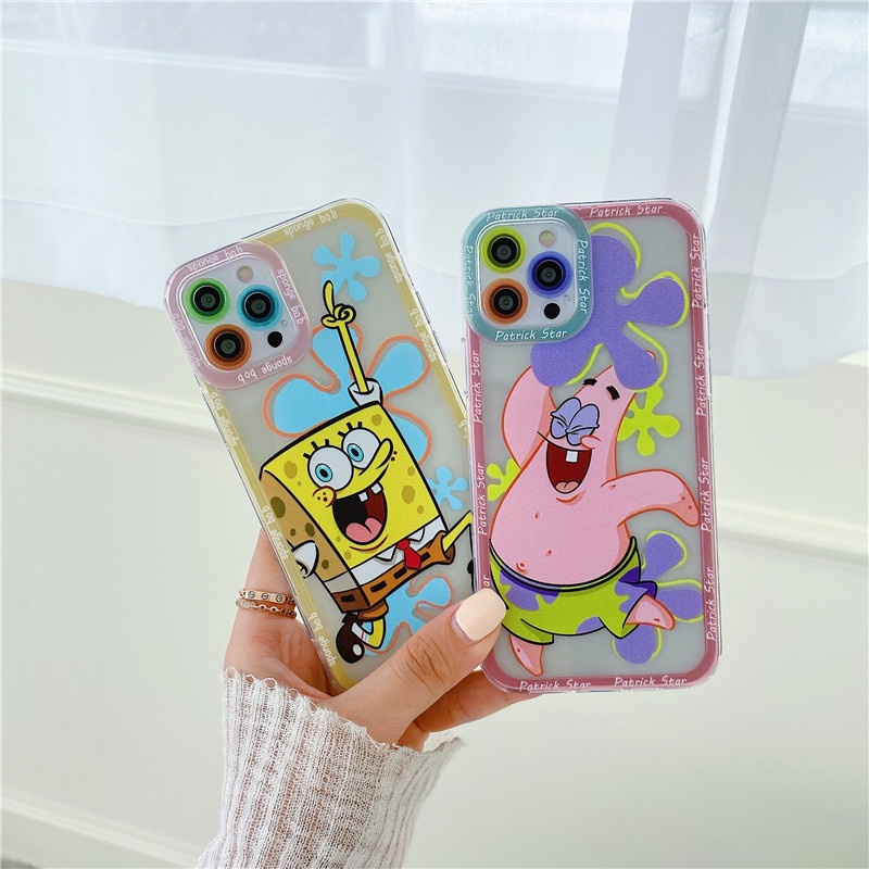 SpongeBob Angel eyes Shockproof Straight Cube Case iPhone 12 Pro Max 11 8plus 7plus 6 6s Plus 7 8 XR X XS MAX SE 11Pro Max iPhone 12 Mini TPU Soft Casing