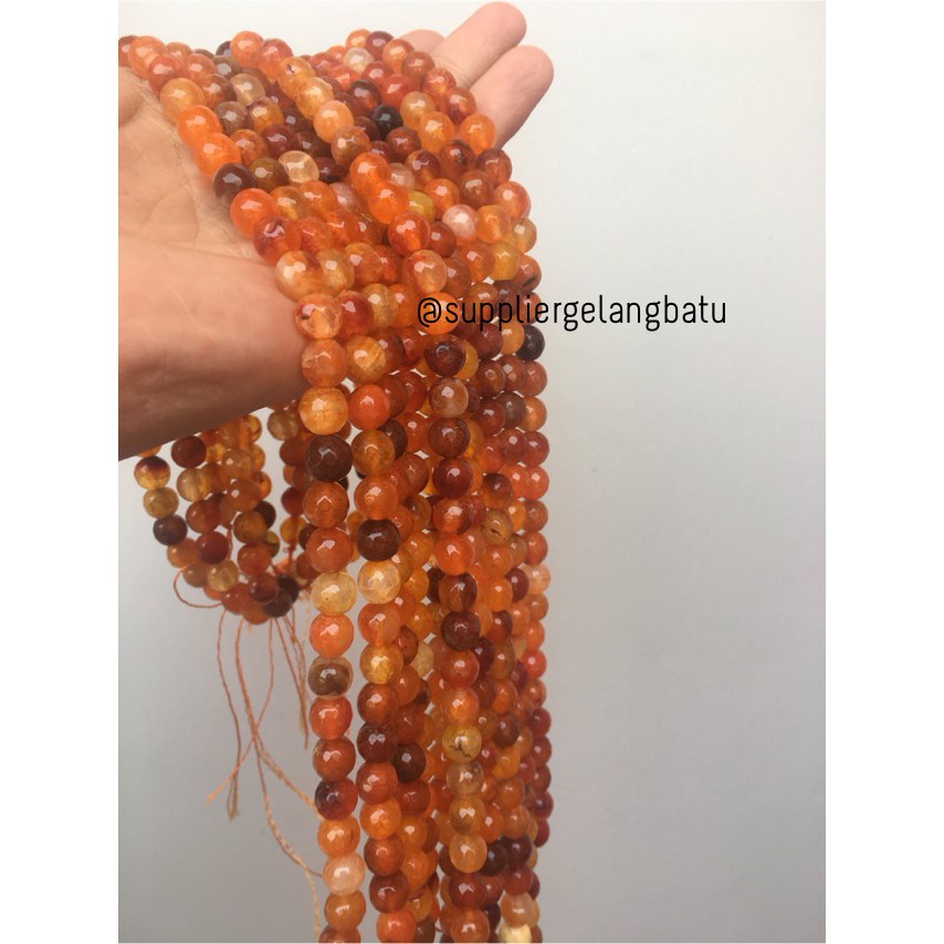 Batu Carnelian serat orange 8mm CUTTING natural oren bahan alam craft aksesoris supplier pria wanita