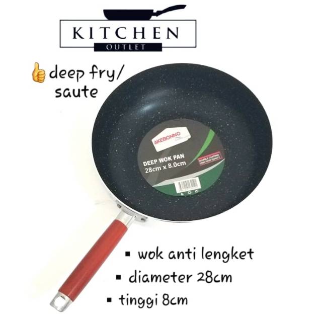 Akebonno 28cm Wok Panci Anti Lengket Marble Coating