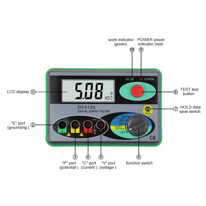 Insulation Tester Meter Digital Megger Earth Resistance Voltage Tester Ground DUOYI DY4100