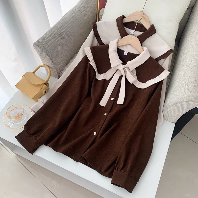 Atasan Blus Remaja Wanita Kerah Sailor Polos Bergaya Korean Style yang Ceria