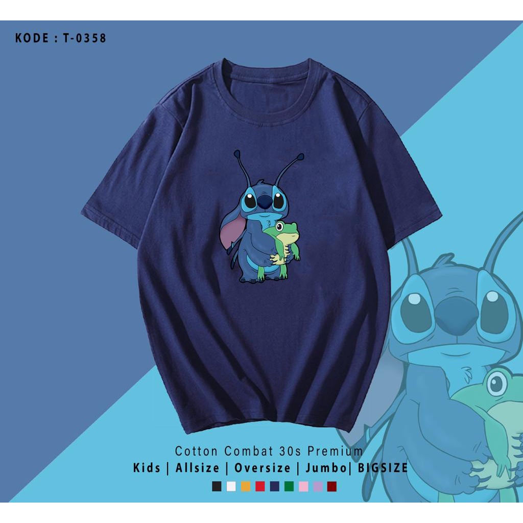 KAOS MOTIF LUCU STICH FROG/ KAOS STICH KODOK / KAOS SIMPLE / KAOS WANITA PRIA / KAOS UK M-XL / KAOS SANTAI / KAOS OVER SIZE