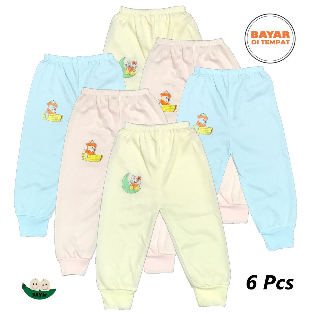 BAYIe - 6 Pcs Celana Panjang Bayi  Buka Warna LILY Kualitas PREMIUM Bahan TC tebal 0-12 bulan