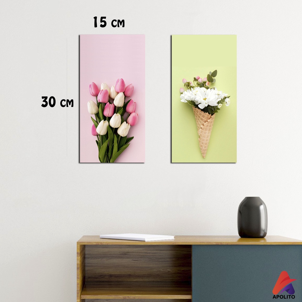 HIASAN DINDING BUNGA WALL DECOR BUKET (15x30 cm) PAJANGAN KAYU BUNGA POSTER HIASAN DINDING KAMAR
