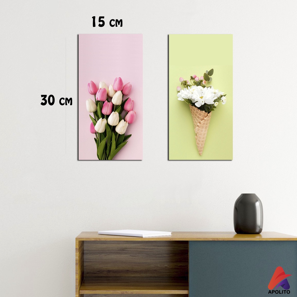 HIASAN DINDING BUNGA WALL DECOR BUKET (15x30 cm) PAJANGAN KAYU BUNGA POSTER KAYU HIASAN DINDING KAMAR