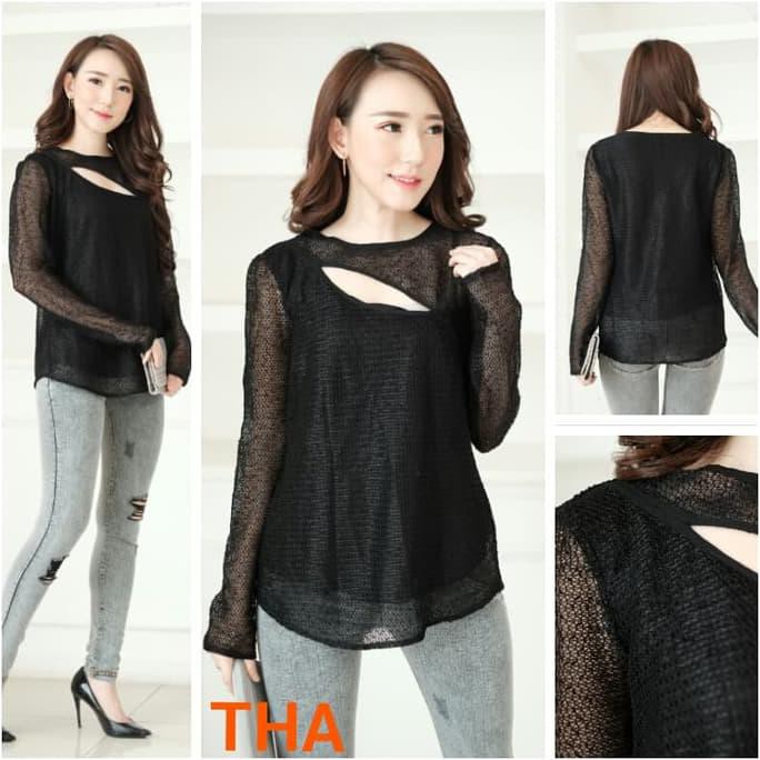 BLOUSE WANITA  BAJU BRANDED BOM FASH - ATASAN WANITA ORIGINAL - BLOUSE BRANDED HITAM {PRODUK
