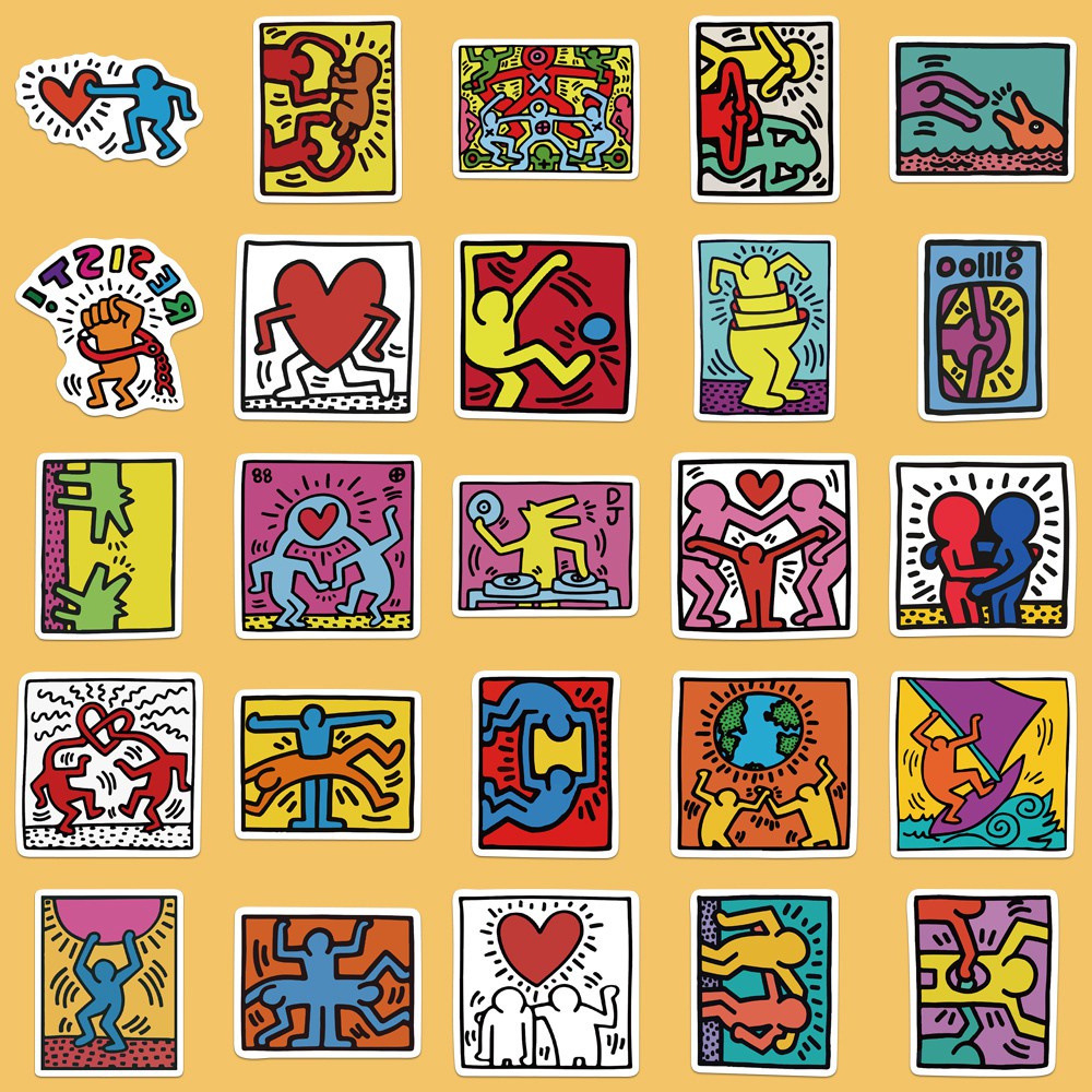 50PCS Keith Haring street graffiti art stickers self-adhesive mobile phone decoration suitable for luggage water cups, etc.