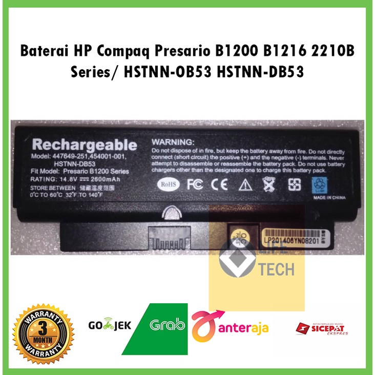 Battery Baterai Laptop Notebook HP Compaq Presario B1200 2210 Series / HSTNN-OB53 HSTNN-DB53