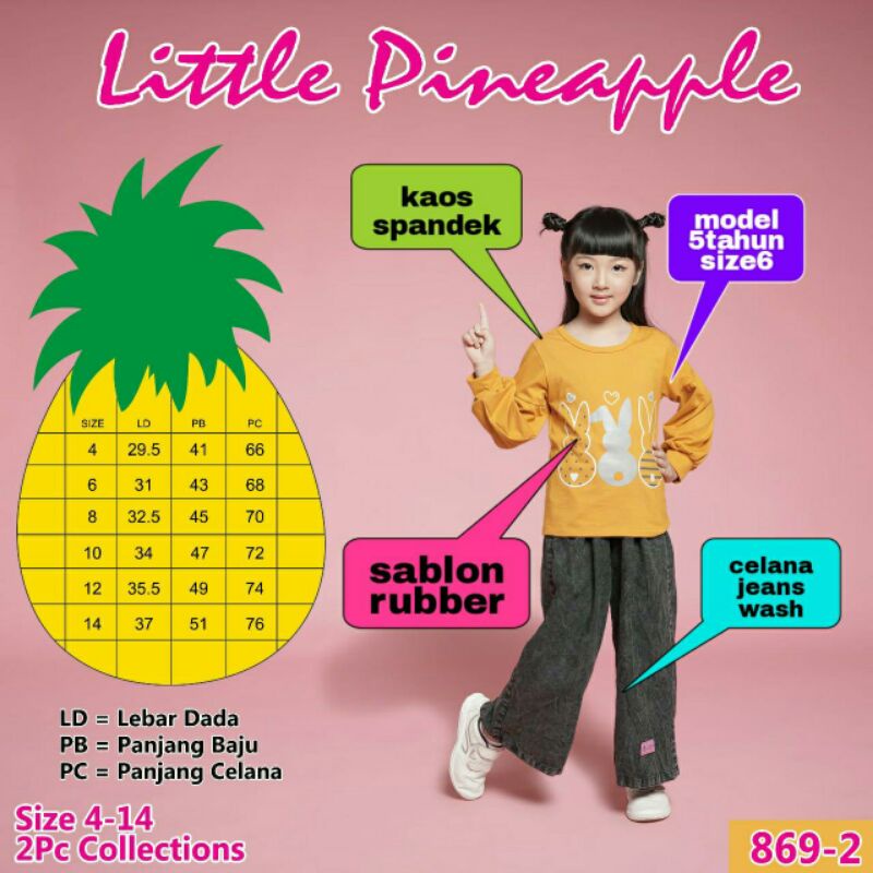 Set kulot jeans 869-2 sz 4-9th merk Little Pineapple