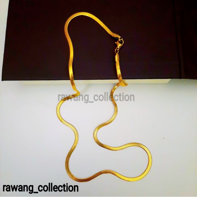 kalung titanium gold pipih anti karat selamanya