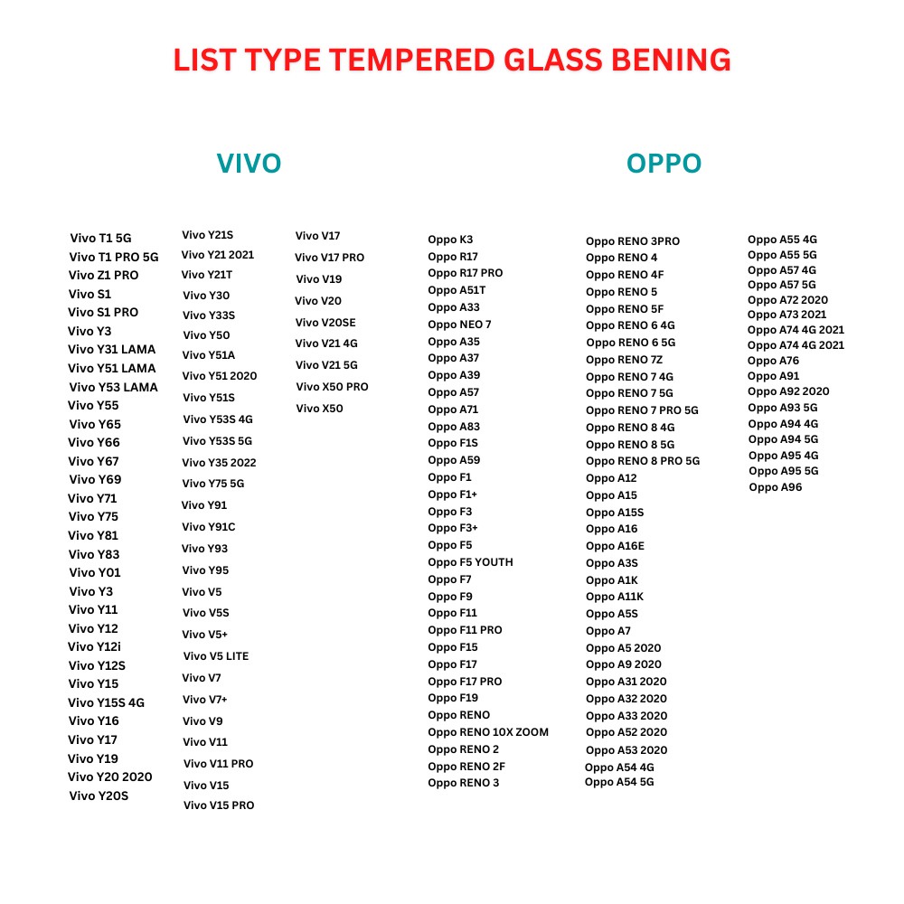 ⚠️[ PROMO ]⚠️ ALL TYPE TEMPERED GLASS BENING XIAOMI / OPPO / VIVO / SAMSUNG / REALME / IPHONE NOPACK