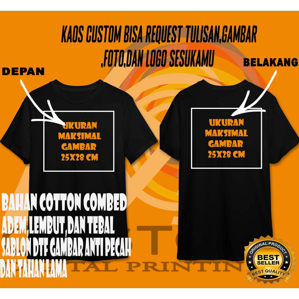 AINTCUSTOM KAOS CUSTOM BAJU DEPAN BELAKANG /KAOS REQUEST GAMBAR SENDIRI/KAOS BISA GANTI GAMBAR,LOGO,
