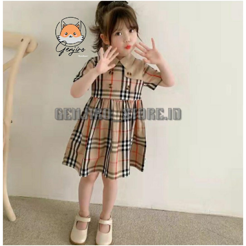 PAKAIN ANAK  PEREMPUAN/DRESS ANAK CEWEK/MOTIF BAHAN KOTAK KOTAK BURBERRY KOMBINASI/UNTUK ANAK USIA 1 TAHUN SAM PE 5 TAHUN/BISA COD