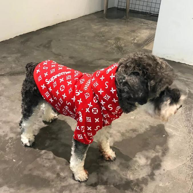 Louis Vuitton x Supreme Hoodie Dog Clothes Baju Anjing / Kucing /Baju hewan