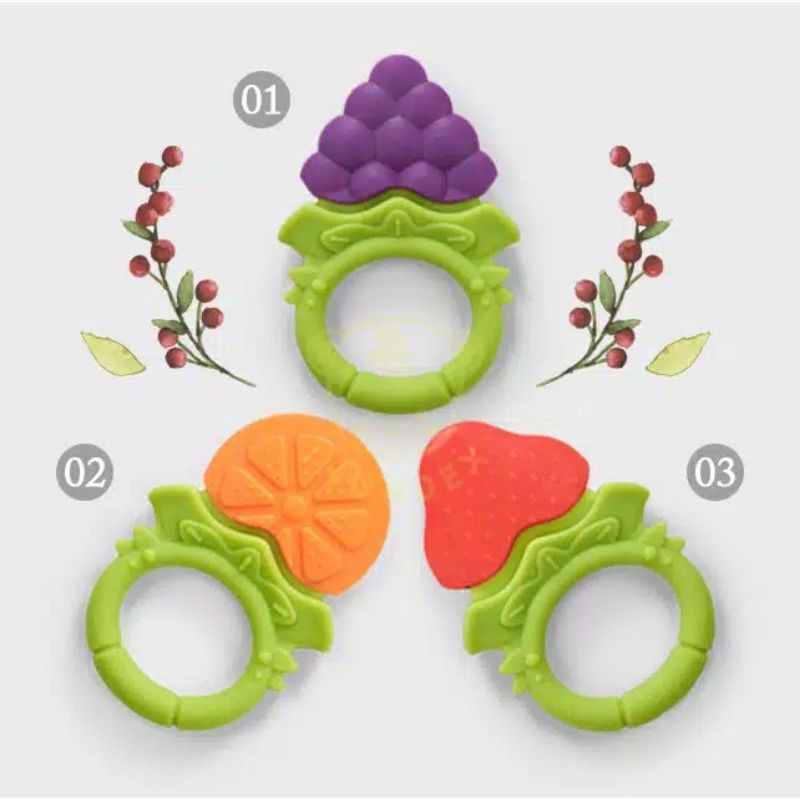 FREE BOX! Mainan gigitan teether bayi buah genggam (dengan box)