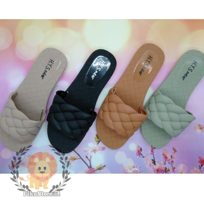 [PIKU] Sandal Flat Wanita Casual Sendal Jelly Slip Ulir Merk H.Y.S