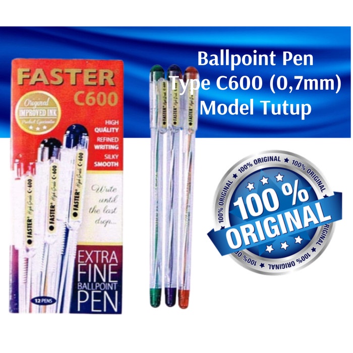 

Terbatas Bolpen Faster C600, Ballpoint Pen 0,7Mm, Model Pisah Tutup Ori [12Pcs] Murah