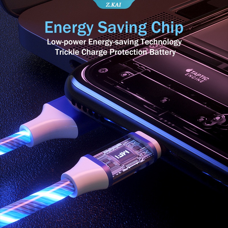 3in1 Kabel Data / Charger Micro USB / Type C 1.2M Fast Charging Dengan Lampu LED Untuk Iphone / Samsung