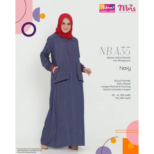 GAMIS NIBRAS TERBARU 2021/GAMIS REMAJA/PAKAIAN MUSLIM WANITA//NB A35 NAVY