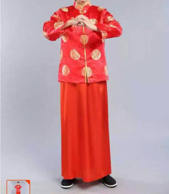 TerBaru Cheongsam Setelan Pria Lengan Panjang Furing