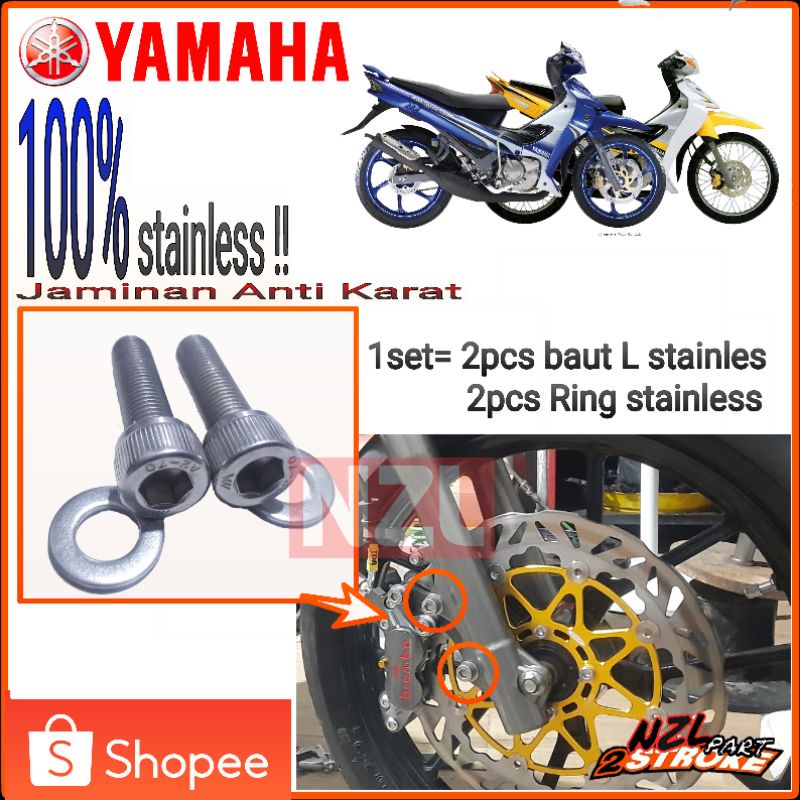 baut L stainless stainlis kaliper rem depan bottom shock shockbreaker breaker depan yamaha 125z 125z