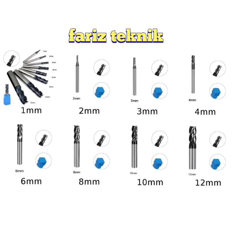 Endmill Mata Milling Mata Bor Frais 1 1.5 2 2.5 3 4 5 6 8 10 12mm 4flute carbide hrc45