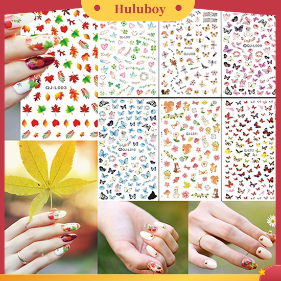 Huluboy Huluboy♡ Stiker Decal Motif Daun Maple / Bunga / Kupu-Kupu Untuk Dekorasi Manicure / Nail Art Butterfly