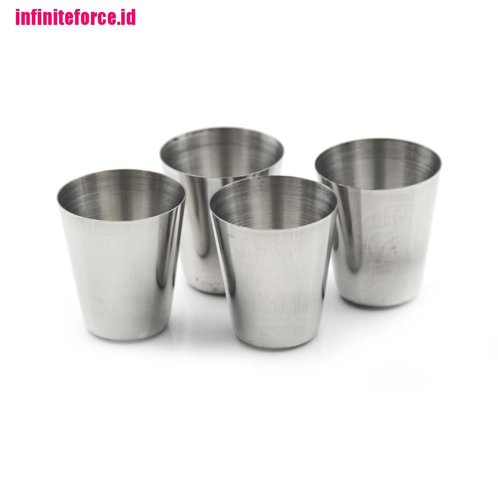 4pcs Gelas Shot Bahan Stainless Steel Untuk Camping / Travel