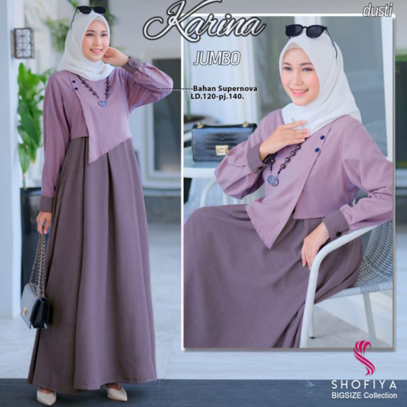 Baju Gamis Jumbo Dress Muslim Undangan Pesta KARINA Terbaru Lebaran Bagus Murah ld 120 ORI Terbaru