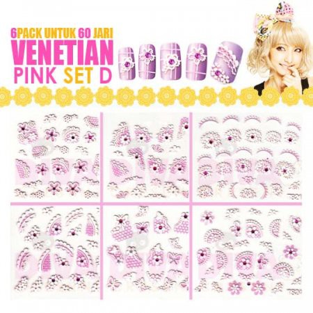 ISI 6 PACK NAIL ART STICKER VENETIAN PINK STIKER SET A-D STICKER KUKU LUCU ANAK