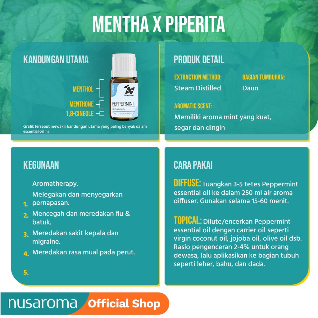 Nusaroma Peppermint Essential Oil - 100% Pure &amp; Therapeutic Essential Oil