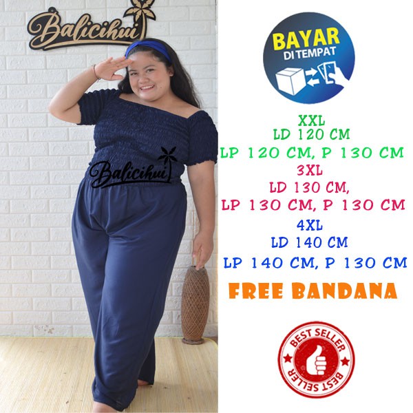 Balicihui Jumpsuit Jumbo Jumpsuit Sabrina Jumpsuit Plus Size Big Size Jamsut Jamsuit Panjang Wanita